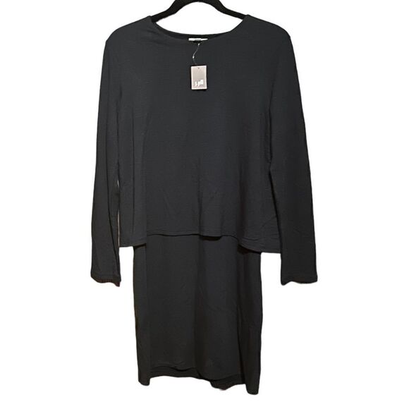 NWT J JILL PURE JILL DRESS XS LUXE TENCEL CROSSBACK BLACK DRESS LONG SLEEVE - Picture 1 of 8